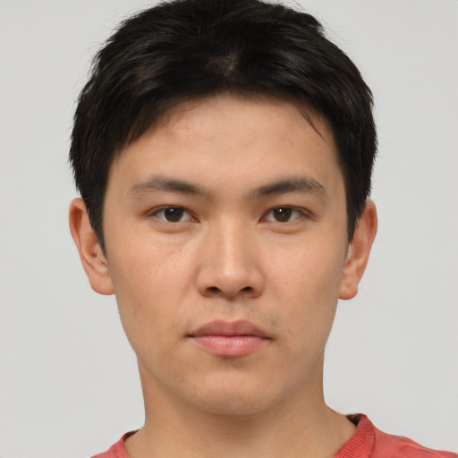 Neutral asian young-adult male with short  brown hair and brown eyes