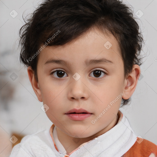 Neutral white child female with short  brown hair and brown eyes