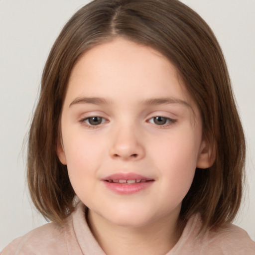 Neutral white child female with medium  brown hair and brown eyes