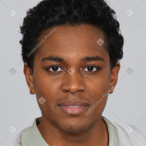 Neutral black young-adult male with short  brown hair and brown eyes