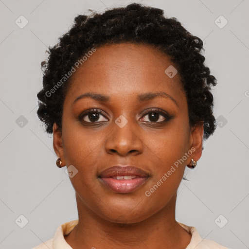 Neutral black young-adult female with short  brown hair and brown eyes