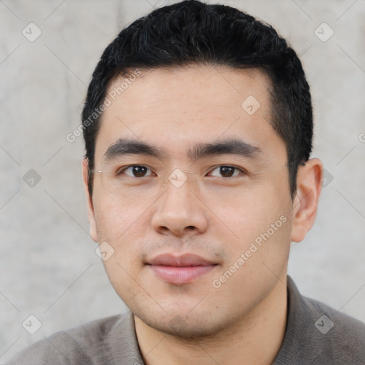 Neutral asian young-adult male with short  black hair and brown eyes