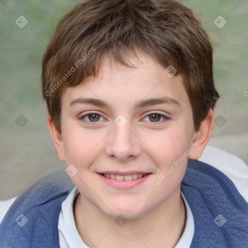 Joyful white child male with short  brown hair and brown eyes