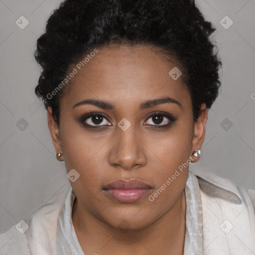 Neutral black young-adult female with short  brown hair and brown eyes