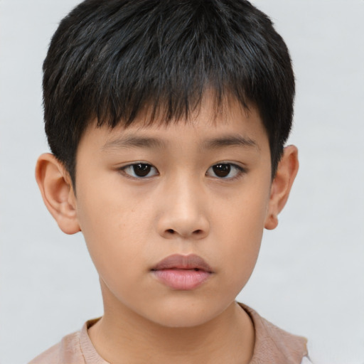 Neutral asian child male with short  brown hair and brown eyes