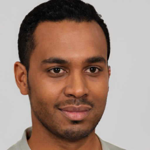 Neutral black young-adult male with short  brown hair and brown eyes