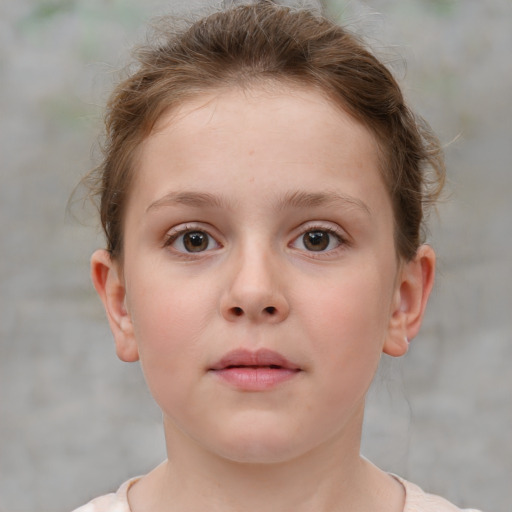 Neutral white child female with short  brown hair and brown eyes