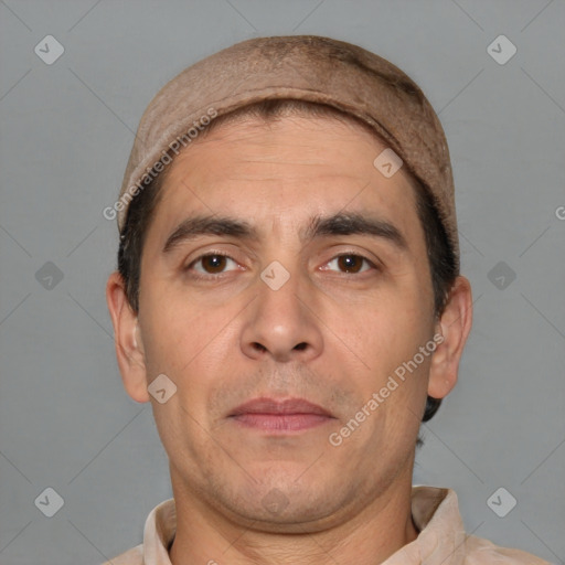 Neutral white adult male with short  brown hair and brown eyes