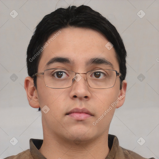 Neutral asian young-adult male with short  brown hair and brown eyes