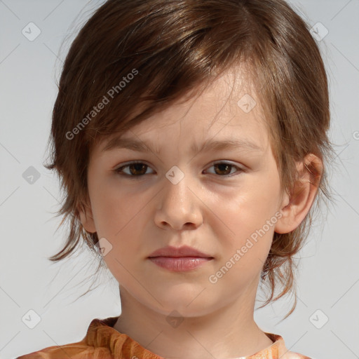 Neutral white child female with medium  brown hair and brown eyes