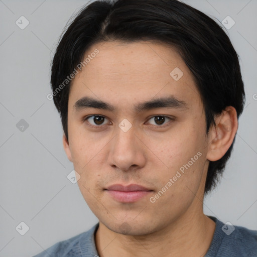 Neutral asian young-adult male with short  black hair and brown eyes