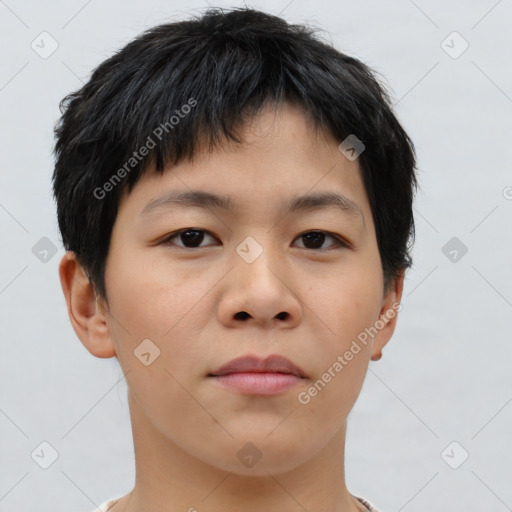 Neutral asian young-adult male with short  brown hair and brown eyes