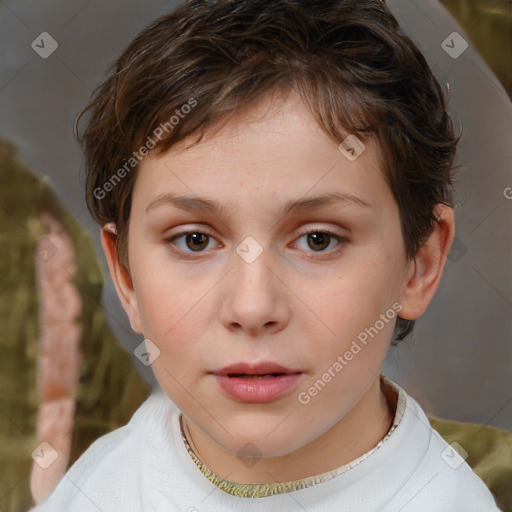 Neutral white child female with short  brown hair and brown eyes