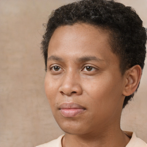 Neutral black young-adult male with short  brown hair and brown eyes