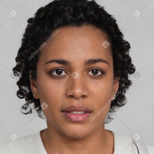 Neutral black young-adult female with short  brown hair and brown eyes