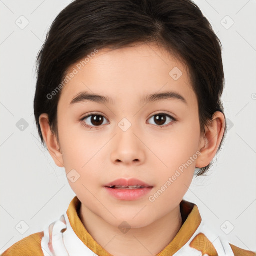 Neutral white child female with medium  brown hair and brown eyes