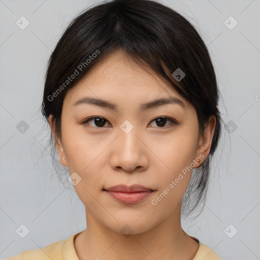 Neutral asian young-adult female with medium  brown hair and brown eyes