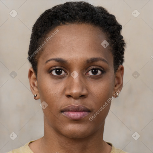 Neutral black young-adult female with short  brown hair and brown eyes