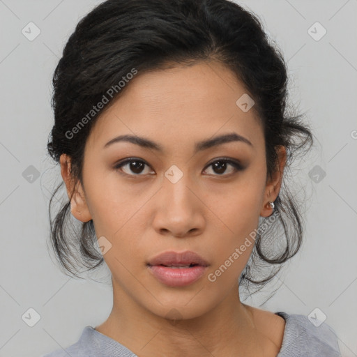 Neutral asian young-adult female with medium  brown hair and brown eyes