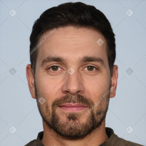 Neutral white adult male with short  brown hair and brown eyes