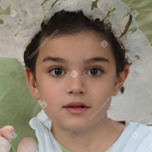 Neutral white child female with short  brown hair and brown eyes