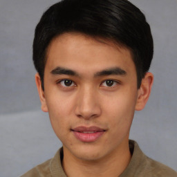 Neutral asian young-adult male with short  brown hair and brown eyes