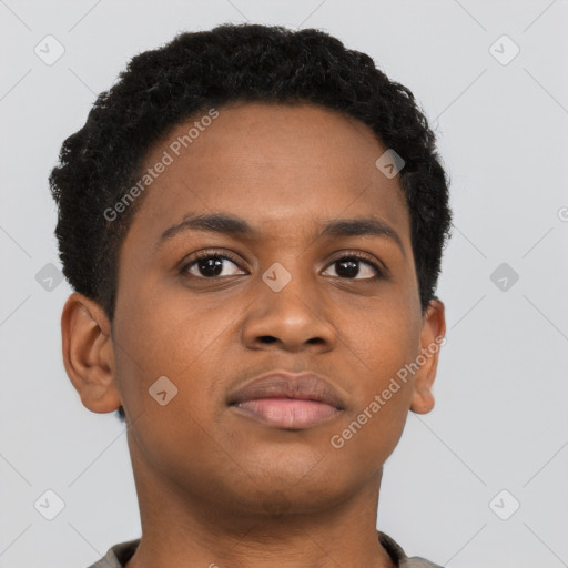 Neutral black young-adult male with short  brown hair and brown eyes