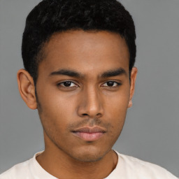 Neutral latino young-adult male with short  brown hair and brown eyes