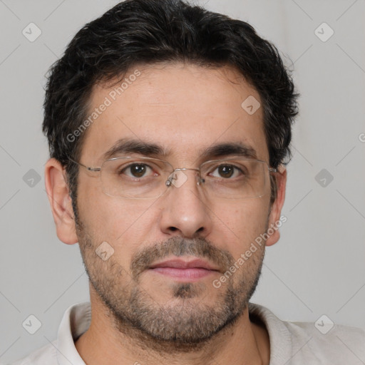 Neutral white adult male with short  brown hair and brown eyes