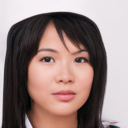 Neutral asian young-adult female with long  brown hair and brown eyes