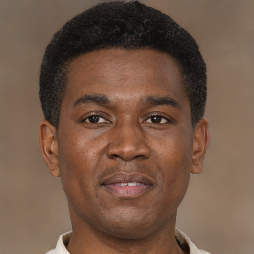 Neutral black young-adult male with short  brown hair and brown eyes