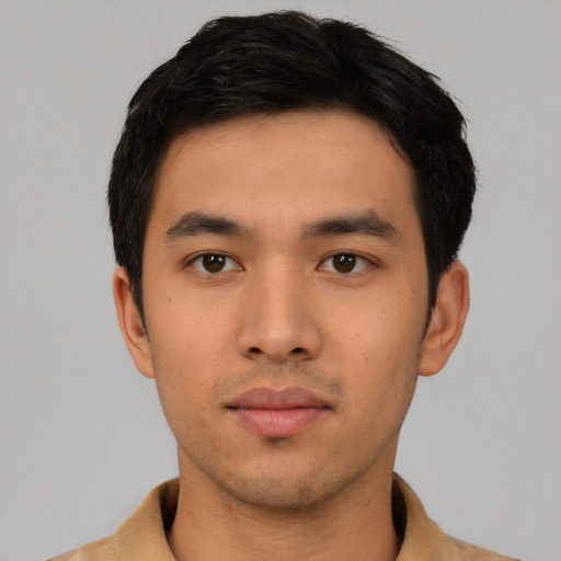 Neutral asian young-adult male with short  black hair and brown eyes