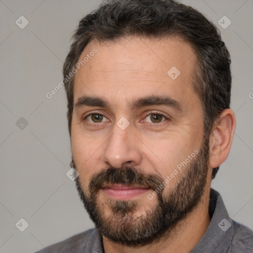 Neutral white adult male with short  brown hair and brown eyes