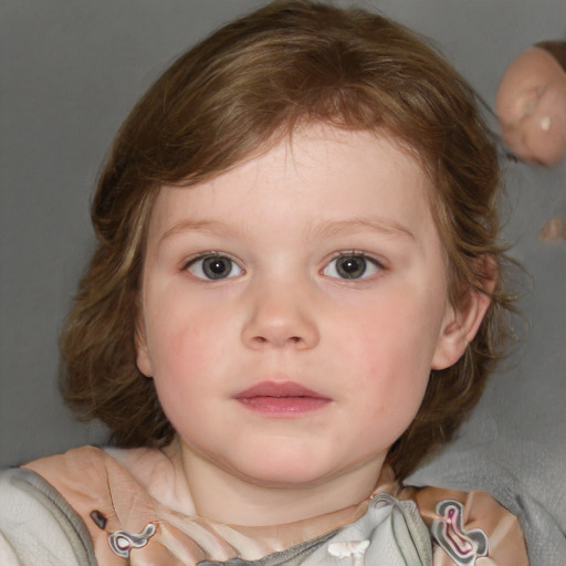 Neutral white child female with medium  brown hair and blue eyes