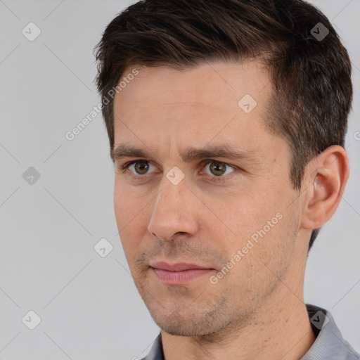 Neutral white adult male with short  brown hair and brown eyes