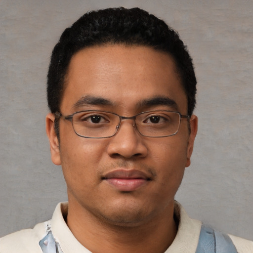 Neutral asian young-adult male with short  black hair and brown eyes