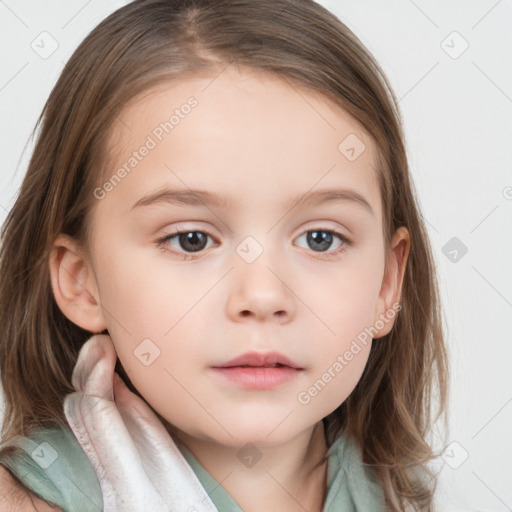 Neutral white child female with medium  brown hair and brown eyes