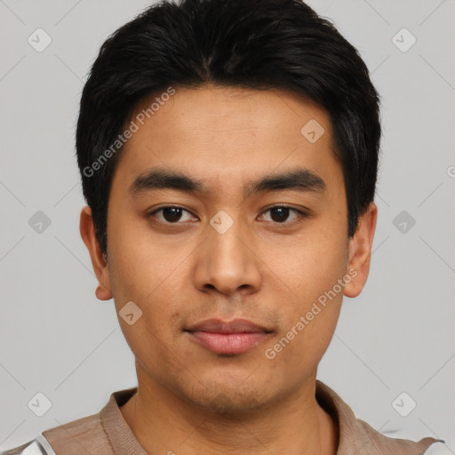 Neutral asian young-adult male with short  black hair and brown eyes