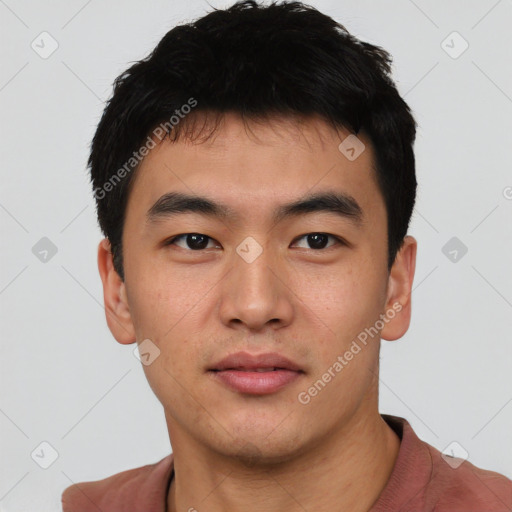 Neutral asian young-adult male with short  black hair and brown eyes