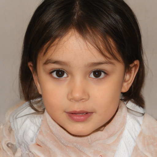 Neutral white child female with medium  brown hair and brown eyes