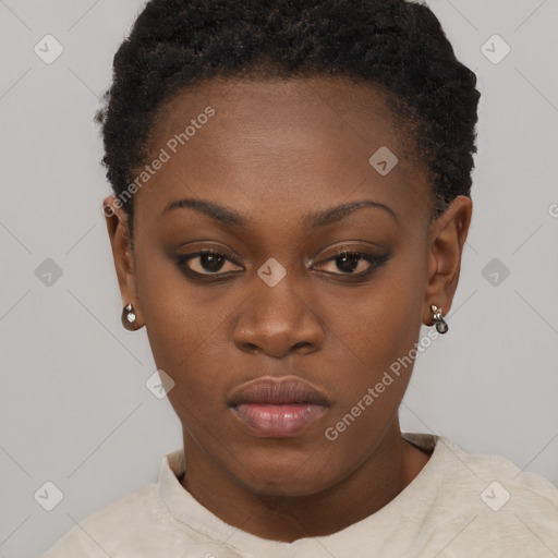 Neutral black young-adult female with short  brown hair and brown eyes