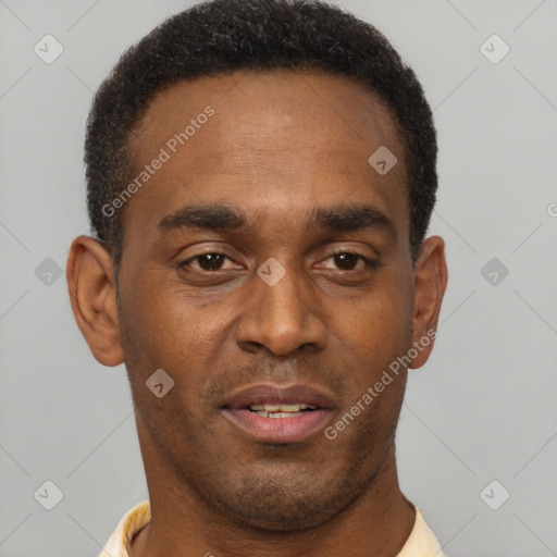 Neutral latino young-adult male with short  brown hair and brown eyes