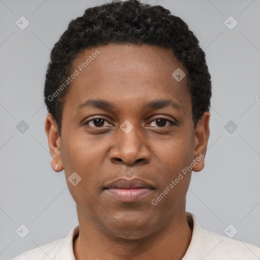 Neutral black young-adult male with short  brown hair and brown eyes