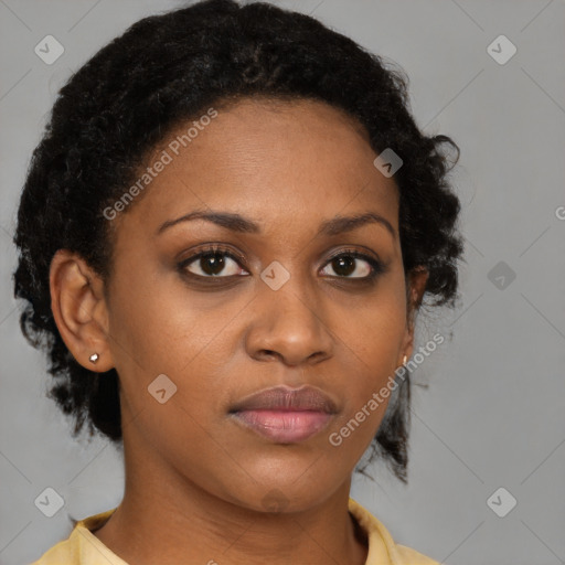 Neutral black young-adult female with medium  brown hair and brown eyes