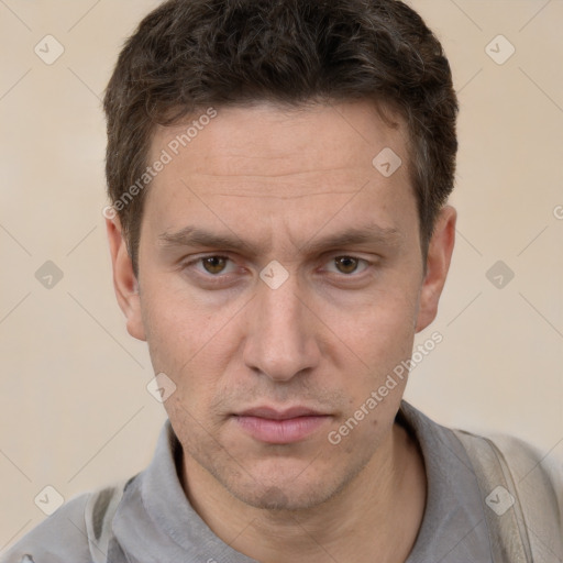 Neutral white adult male with short  brown hair and brown eyes