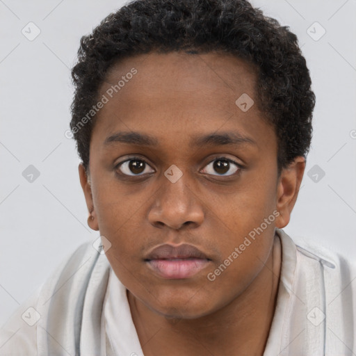 Neutral black young-adult male with short  brown hair and brown eyes