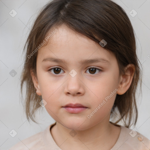 Neutral white child female with medium  brown hair and brown eyes