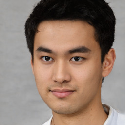 Neutral asian young-adult male with short  black hair and brown eyes