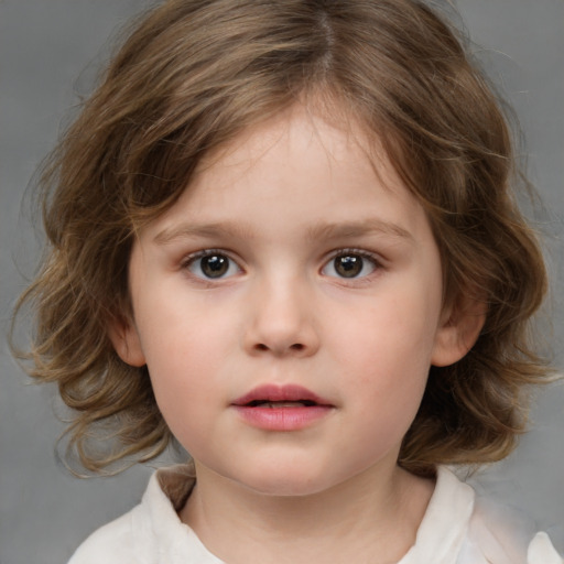 Neutral white child female with medium  brown hair and brown eyes