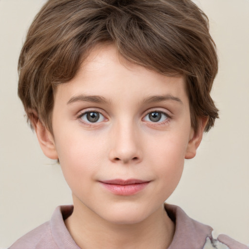 Neutral white child male with short  brown hair and grey eyes